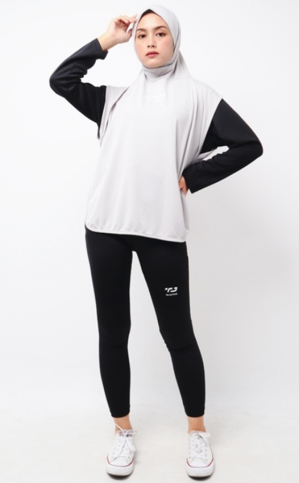 Hoodie hijab dengan tali berpola